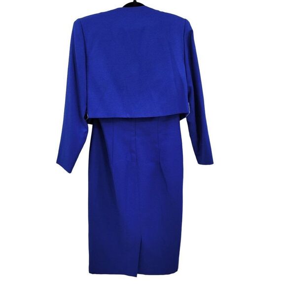 Vintage 80s Nah Nah Petites Dress Set M Royal Blue Pearl Sequin Jacket Midi Glam - Picture 4 of 17